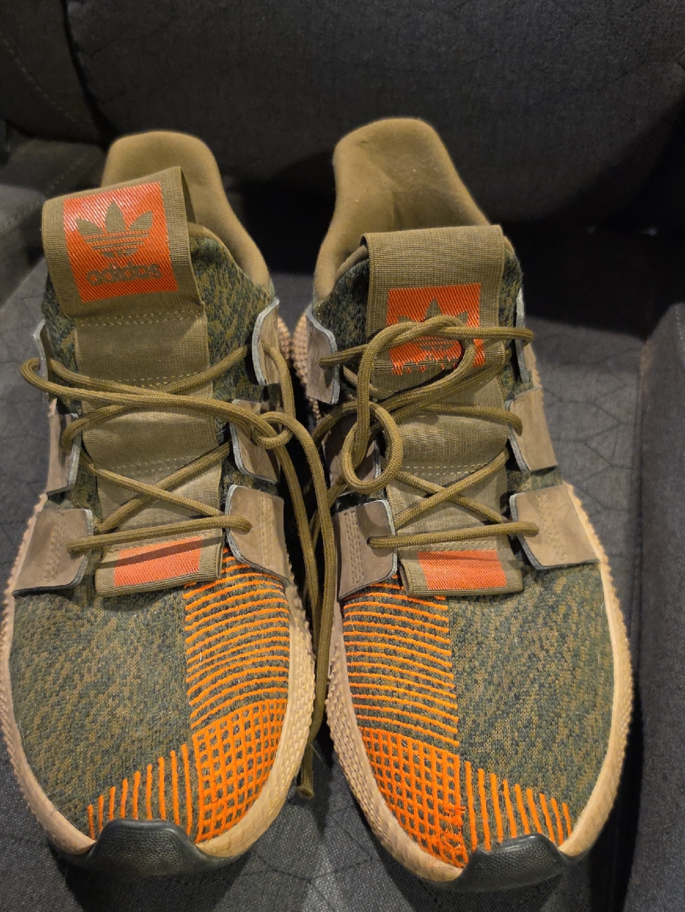 adidas Men’s Olive Green & Orange Knit Lace-Up Sneakers